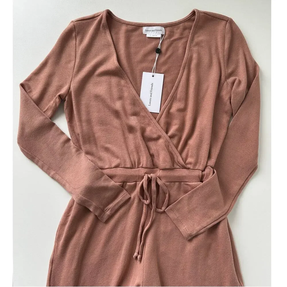 NWT Lovers + Friends Frankie Soft Knit Jumpsuit in Latte Brown Size XS
